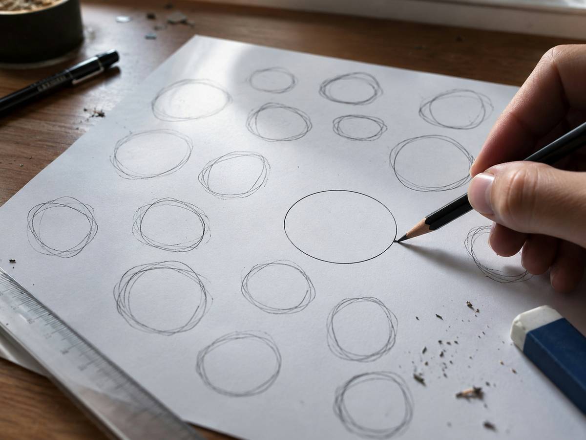 beginner practicing simple sketch drawing for beginners using basic shapes